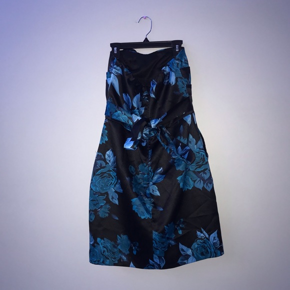 Strapless HOCO semi formal Blue black Flower Dress - Picture 2 of 2